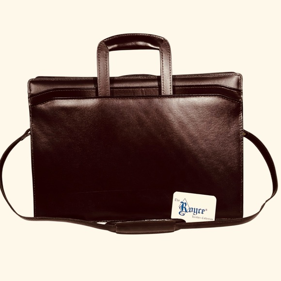 VTG ROYCE New York Burgundy Top Leather Laptop Briefcase Shoulder Bag - Picture 3 of 16